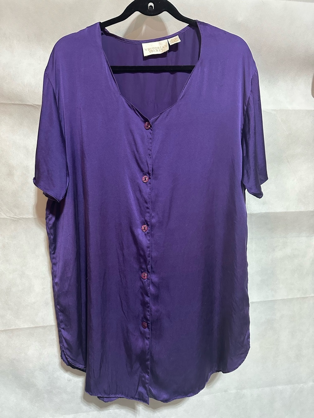 VTG Victoria’s Secret 100% Silk Purple Robe Nightshirt Gown Gold Label Sz M 90s